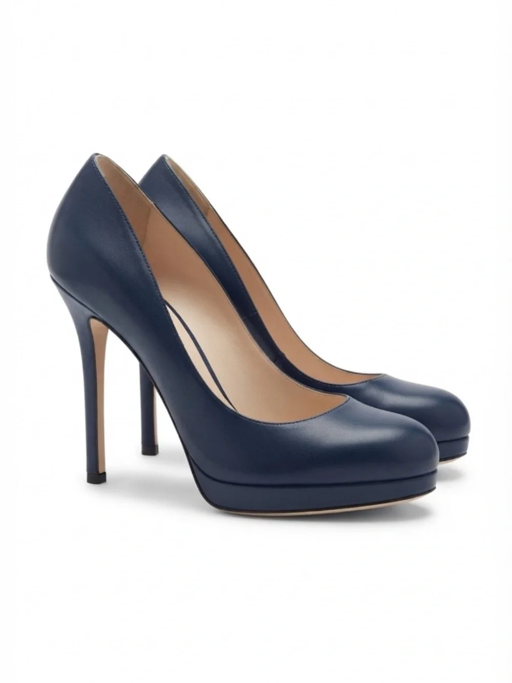 Sergio Rossi Navy Blue Leather Platform Pumps Stiletto Heels Size 37 / US 7